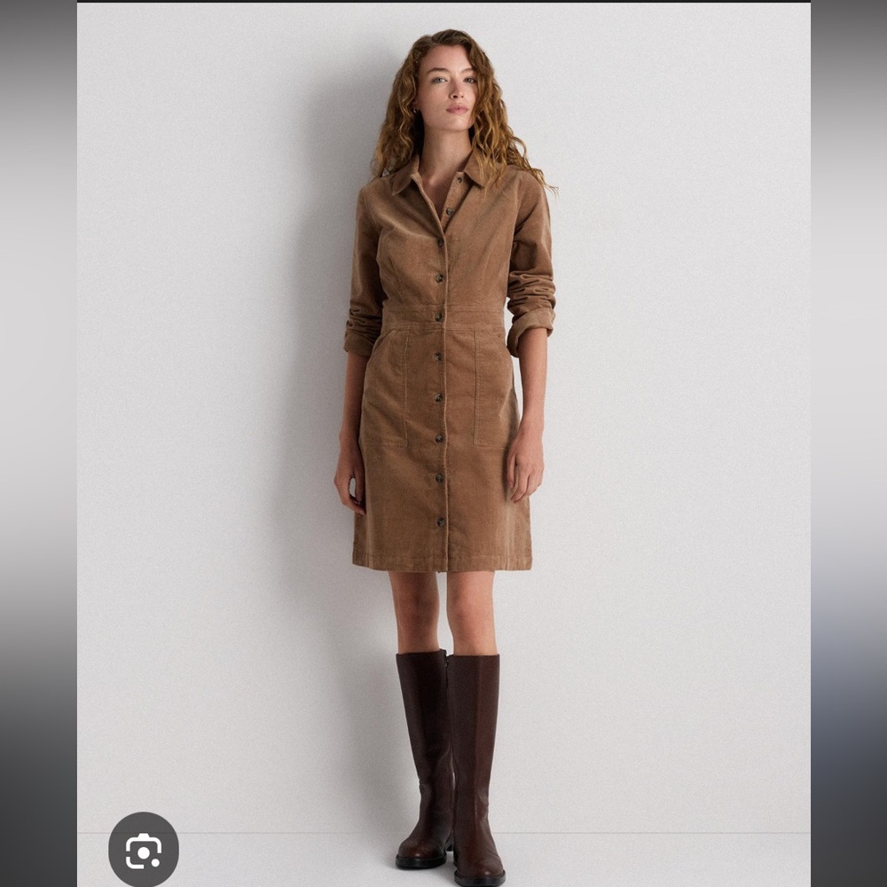 Quince Stretch Corduroy Mini Shirt Dress, Organic Cotton Size S NWT